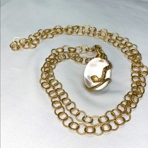 Stella & Dot Gold Chain Necklace with Mother-of-Pearl Snake Pendant